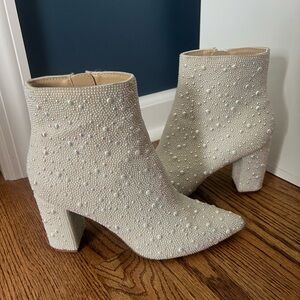 Betsey Johnson White Rhinestone Boots